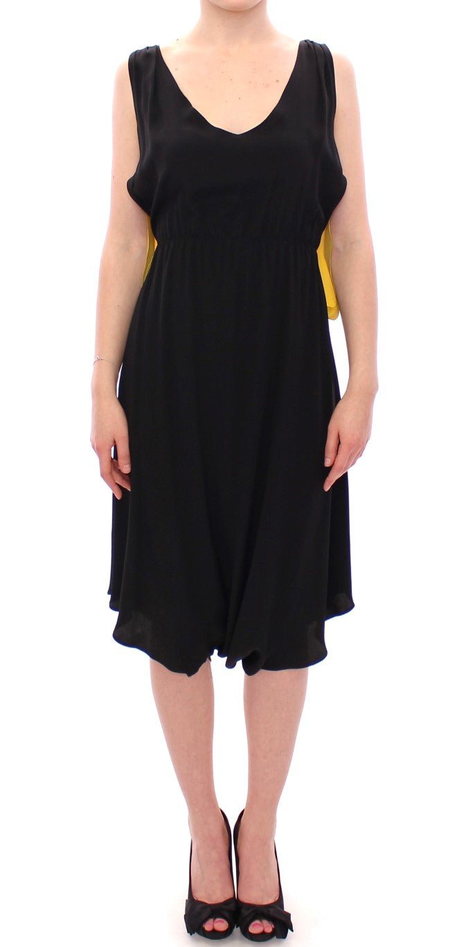 Lamberto Petri Black Yellow Silk Shift Sheath Coctail Dress - Fizigo