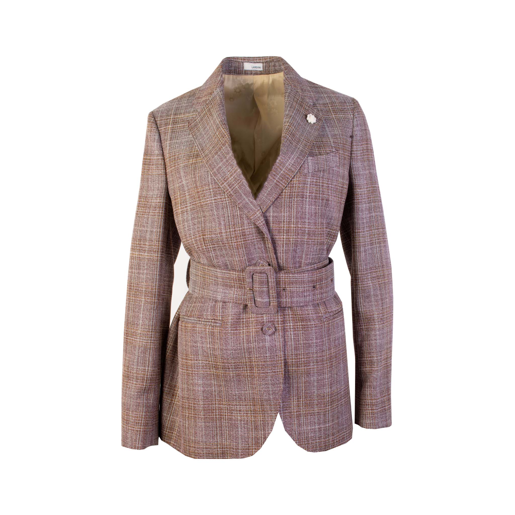 Lardini Micro Tartan Wool Silk Jacket with Belt - Fizigo