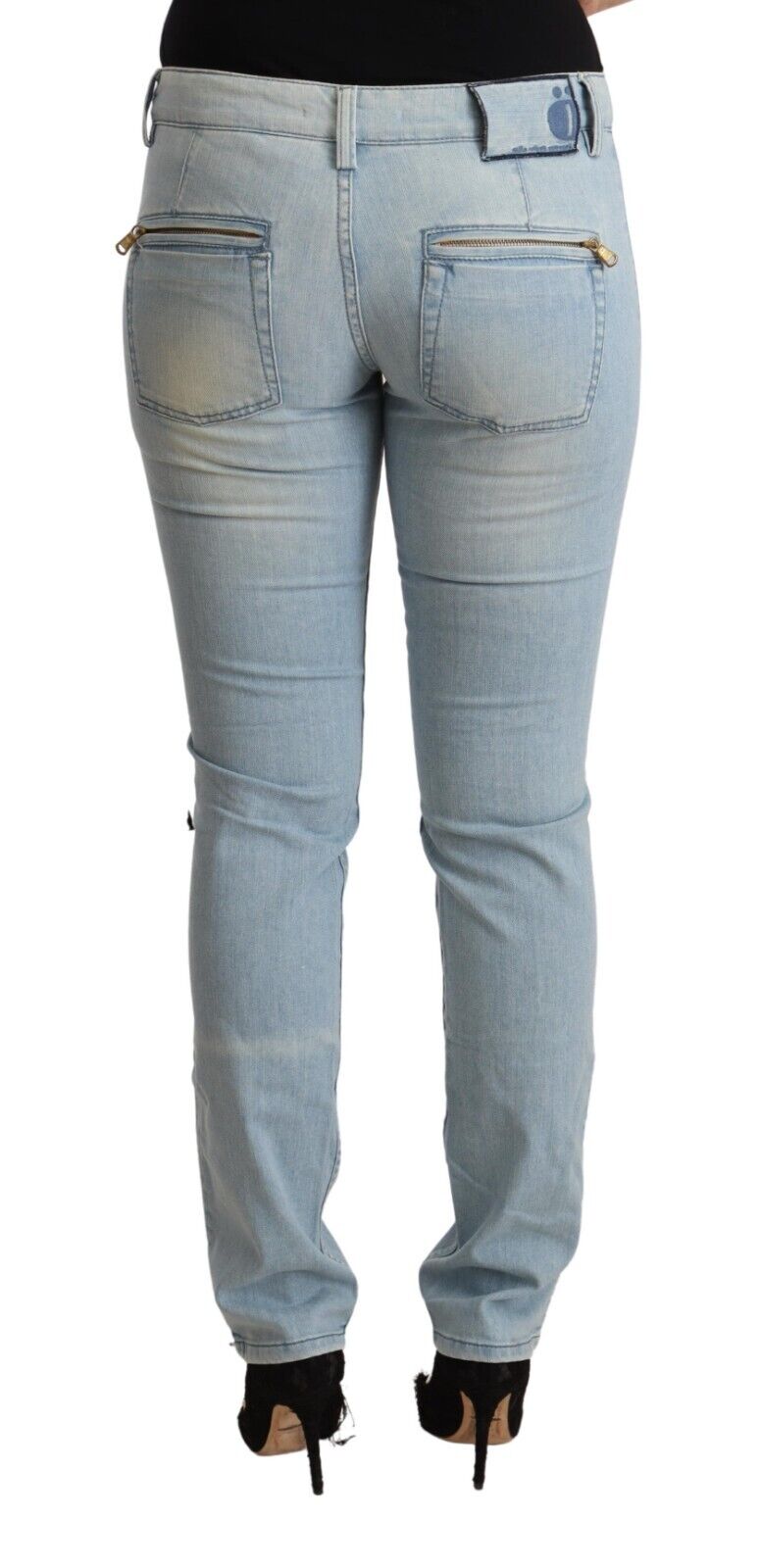 MILA SCHÖN Light Blue Cotton Mid Waist Slim Fit Denim Jeans - Fizigo