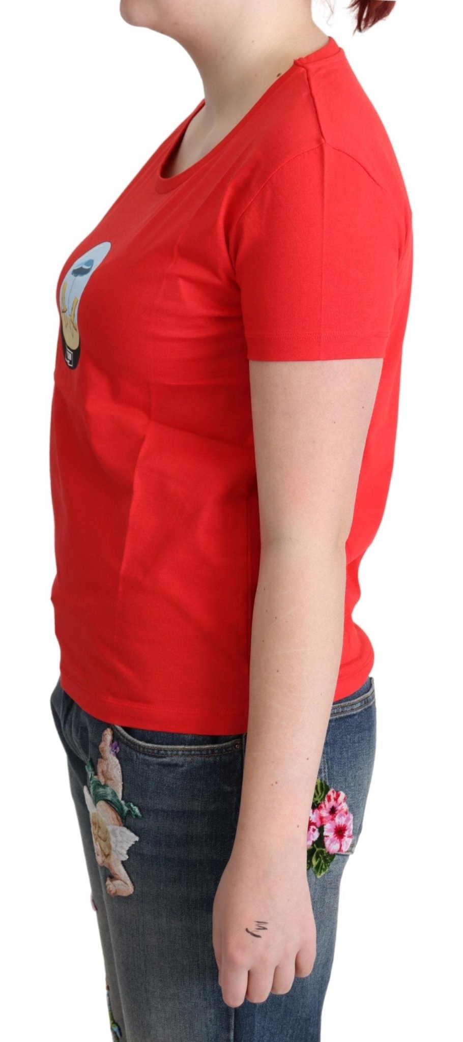 Moschino Red Printed Cotton Short Sleeves Tops Blouse T-shirt - Fizigo