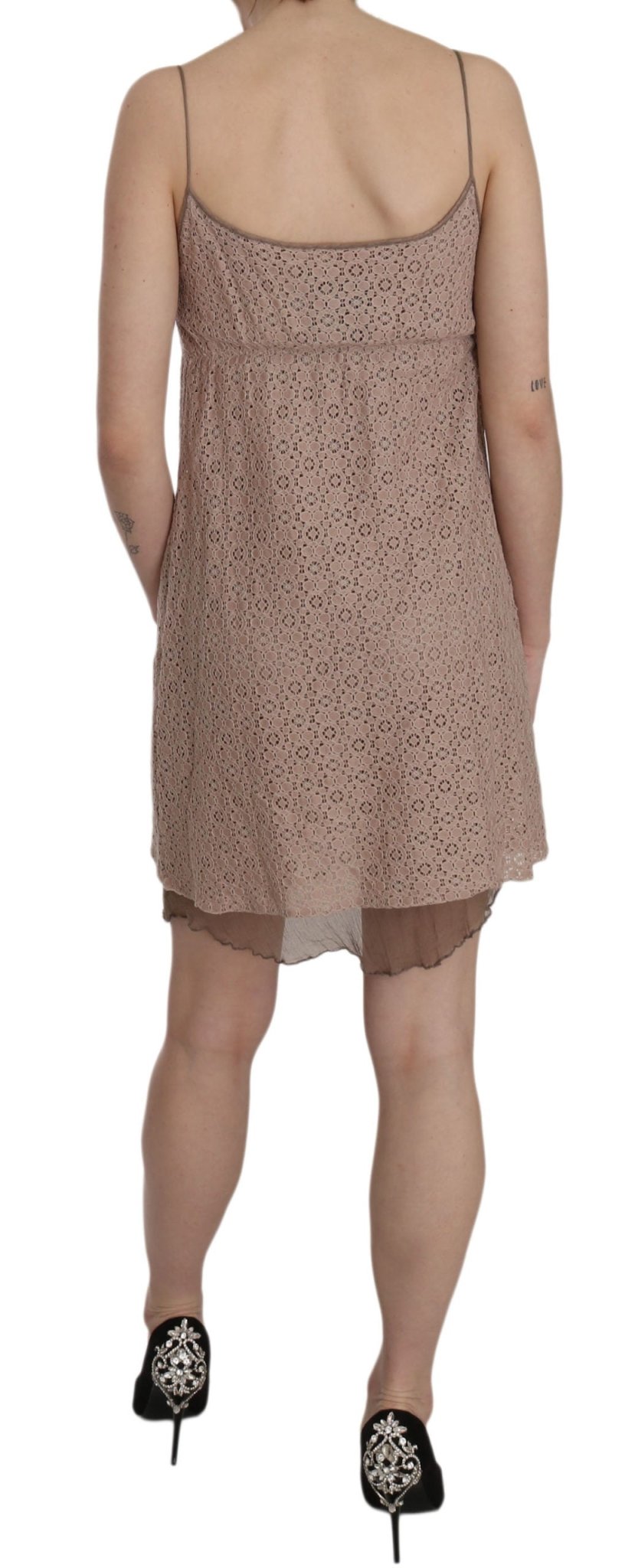PINK MEMORIES Beige Spaghetti Strap A-line Mini Cotton Dress - Fizigo
