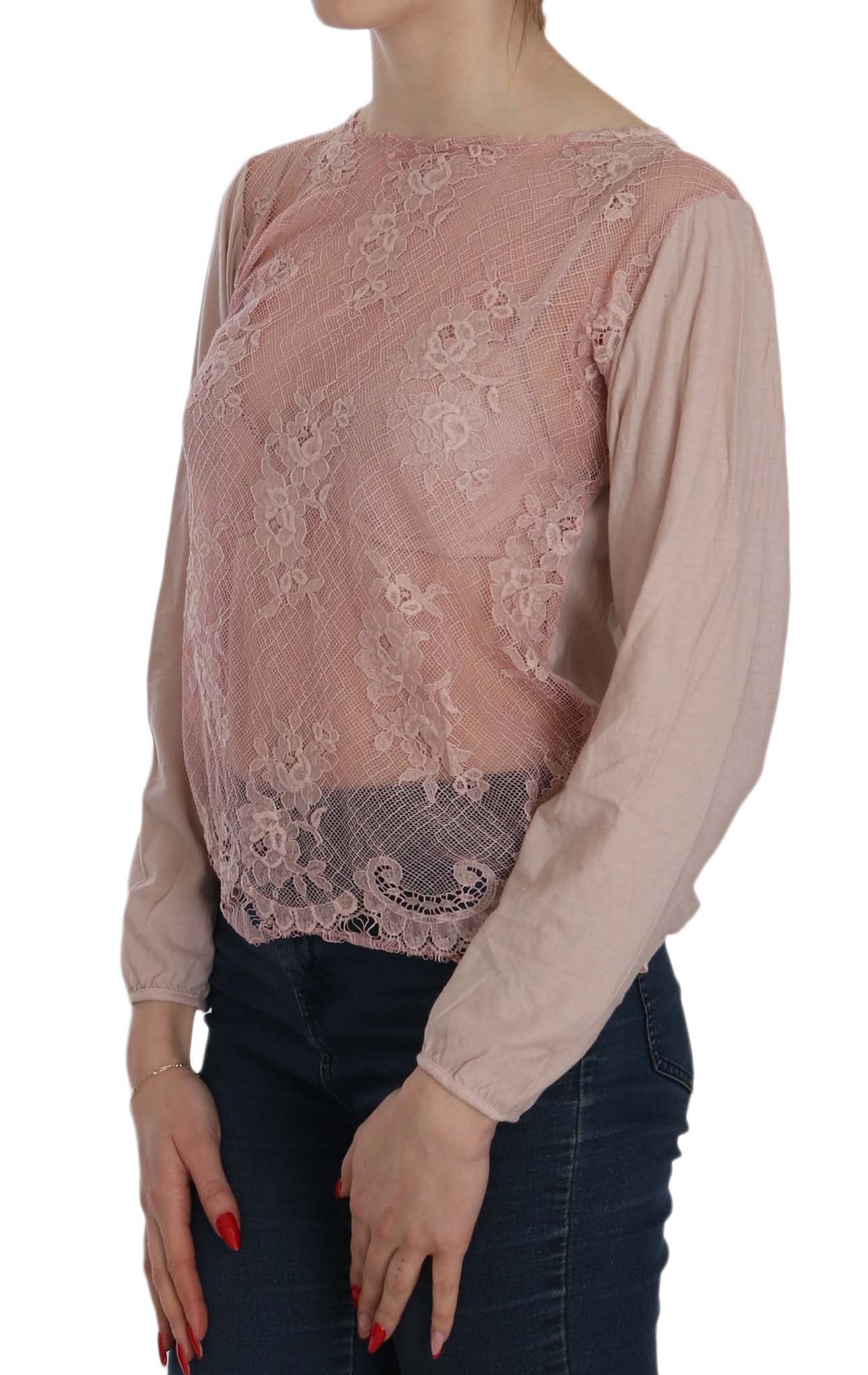 PINK MEMORIES Pink Lace See Through Long Sleeve Blouse - Fizigo