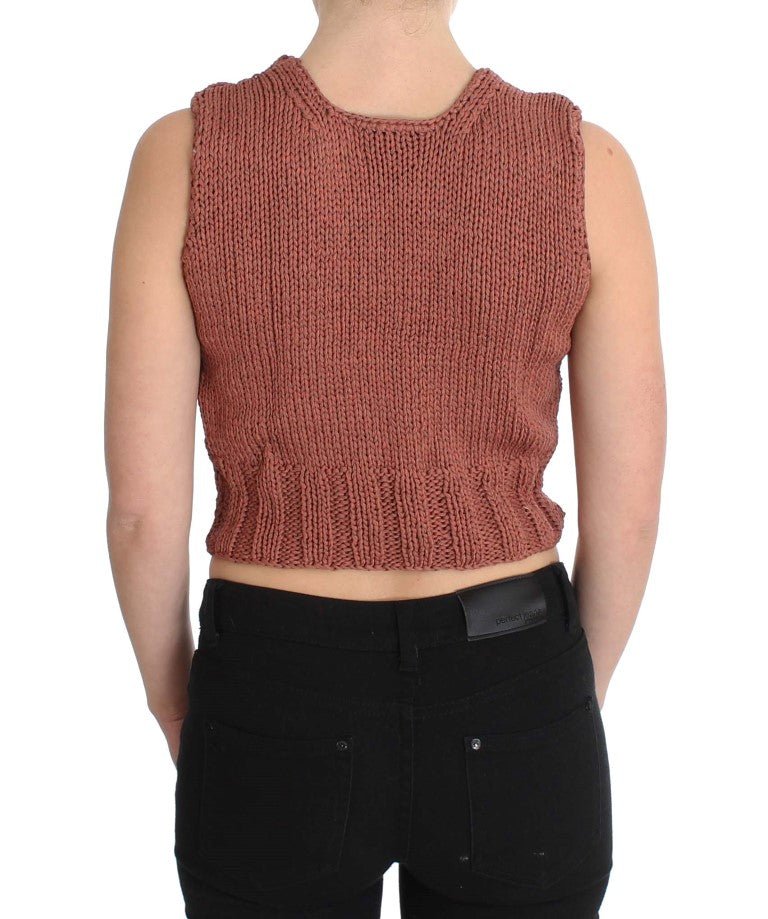 PINK MEMORIES Red Cotton Blend Knitted Sleeveless Sweater - Fizigo
