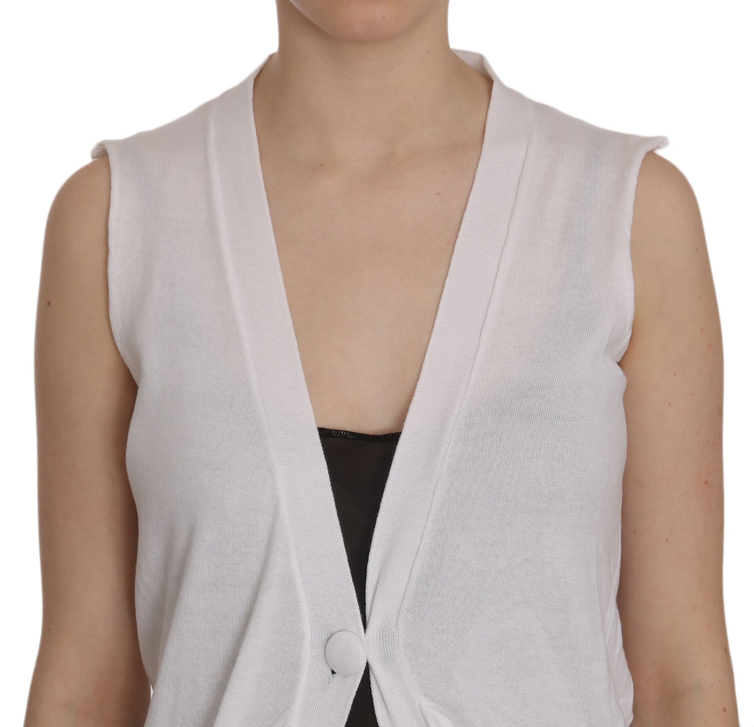 PINK MEMORIES White 100% Cotton Sleeveless Cardigan Top Vest - Fizigo