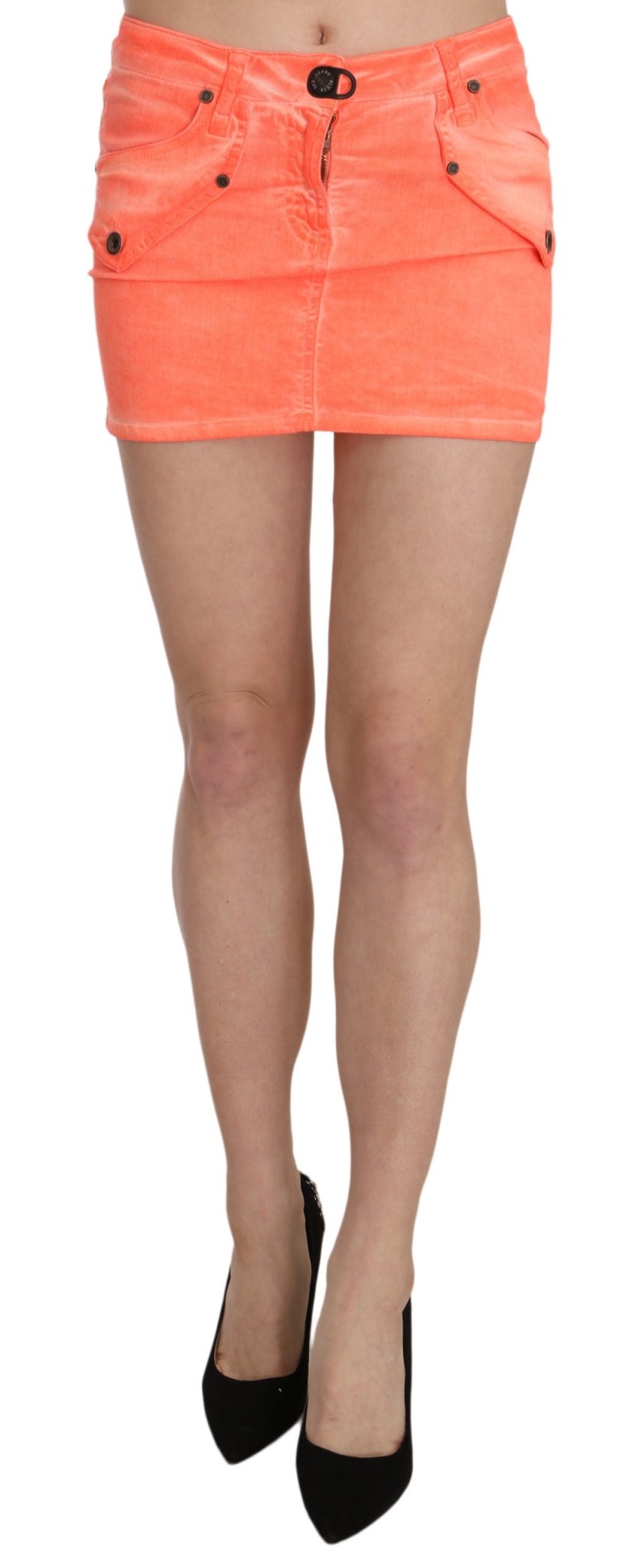 PLEIN SUD Orange Cotton Stretch Casual Mini Skirt - Fizigo