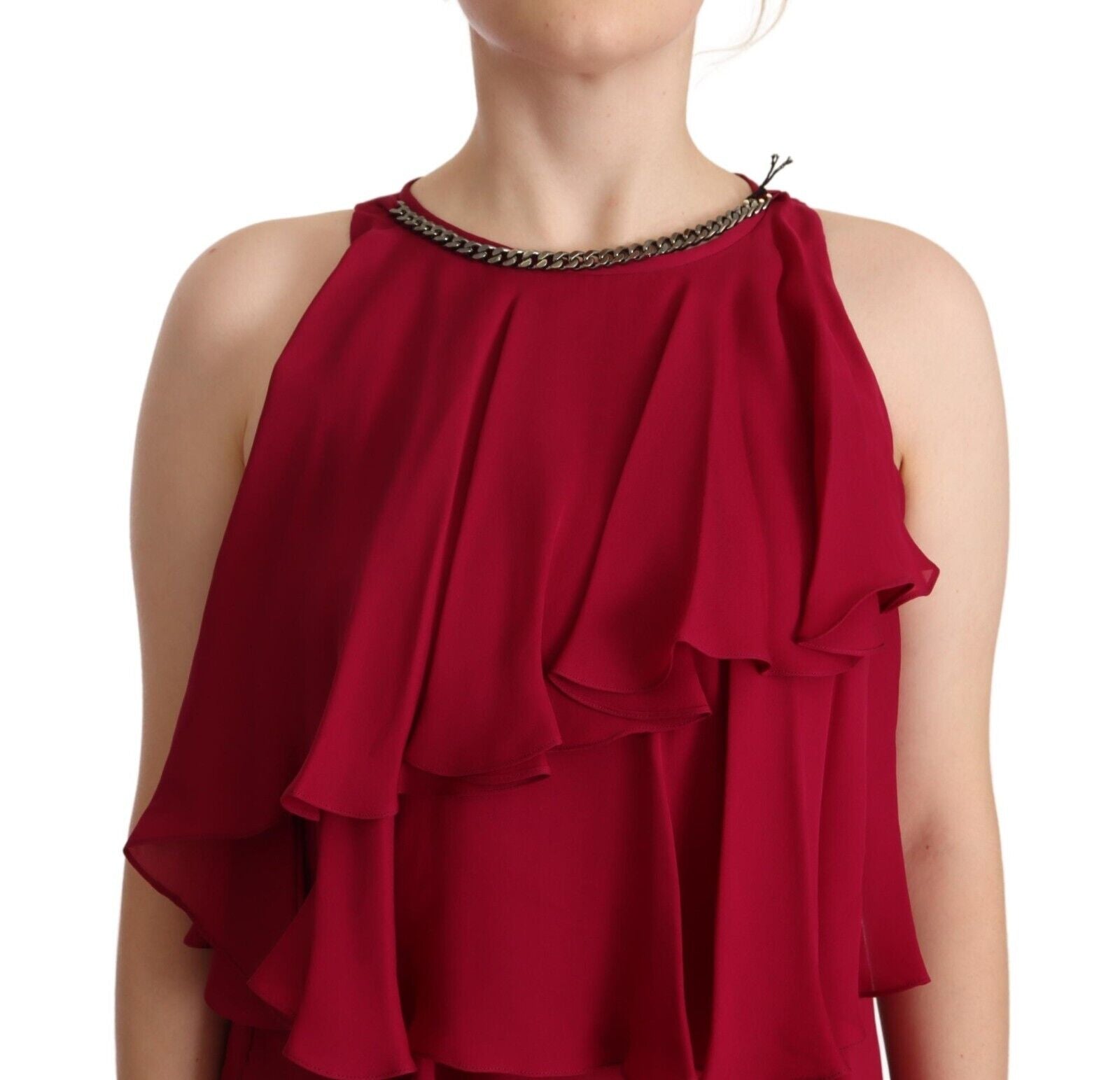 PLEIN SUD Orchid Silk Sleeveless Long Maxi Ruffle Shift Dress - Fizigo