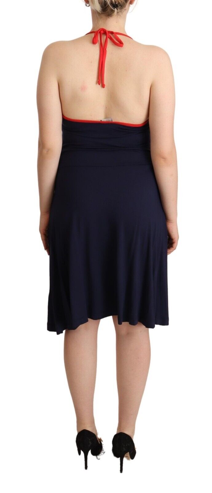 Roccobarocco Navy Blue Sleeveless Halter Sheath Midi Dress - Fizigo