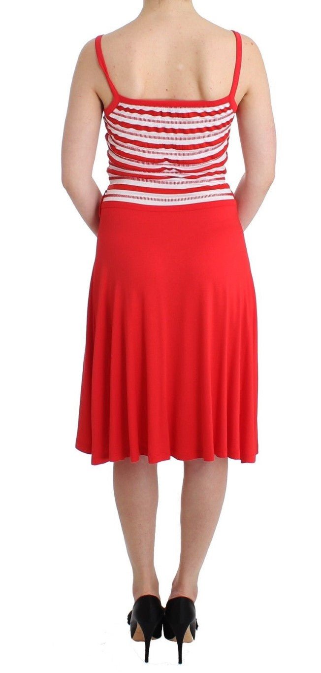 Roccobarocco Red striped jersey A-line dress - Fizigo