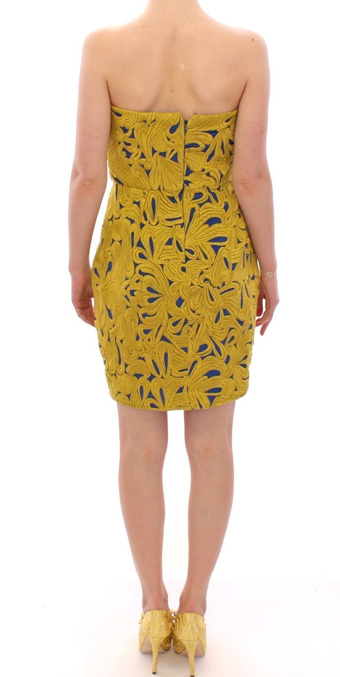 Sachin & Babi Blue Yellow Strapless Bubble Mini Shift Dress - Fizigo