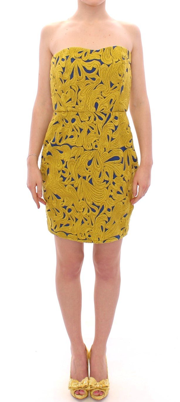 Sachin & Babi Blue Yellow Strapless Bubble Mini Shift Dress - Fizigo