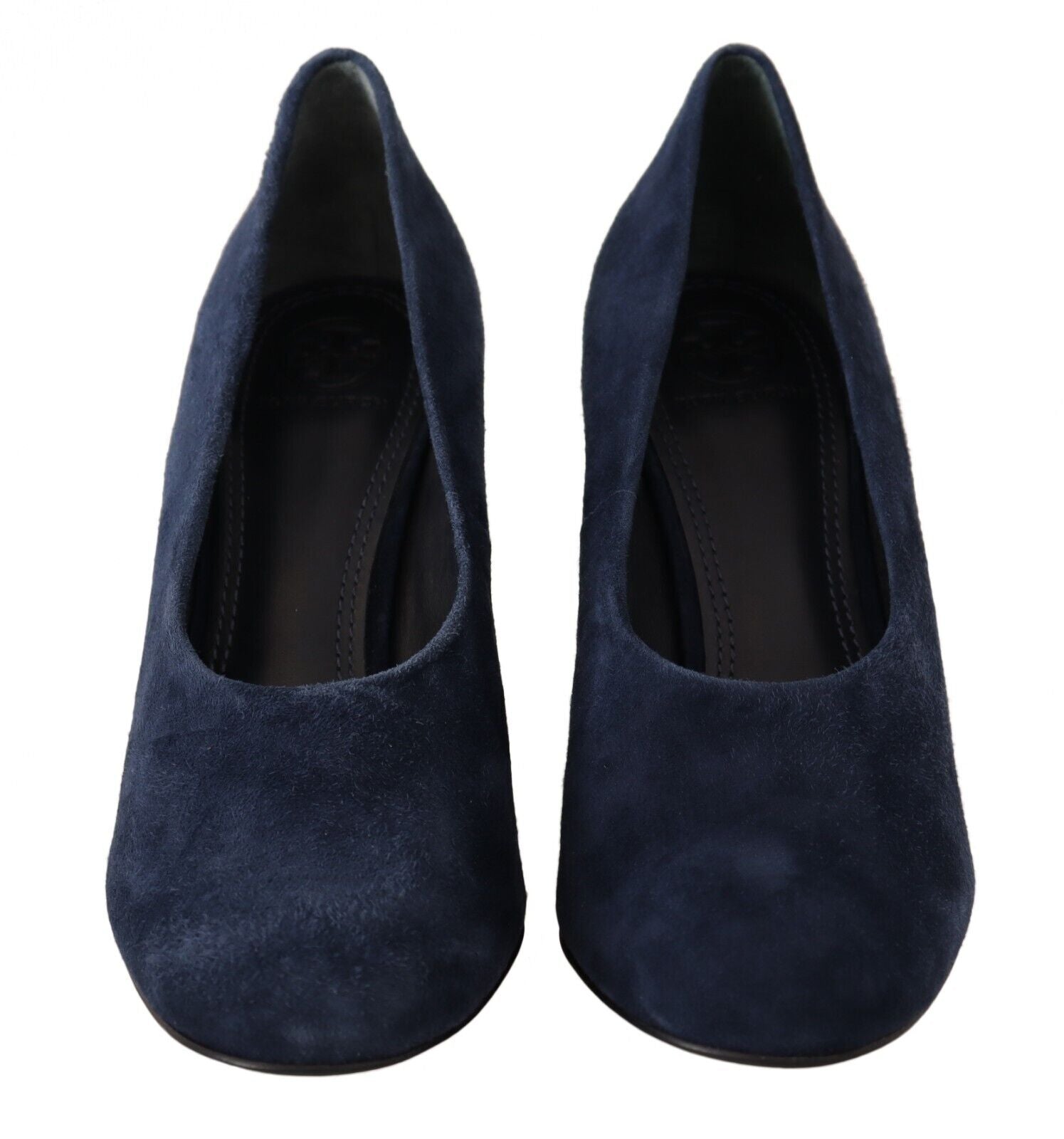 Tory Burch Navy Blue Suede Leather Block Heels Pumps Shoes - Fizigo