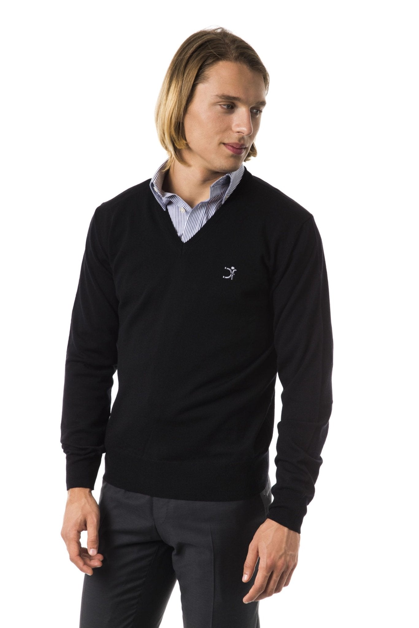 Uominitaliani Black Merino Wool Sweater - Fizigo