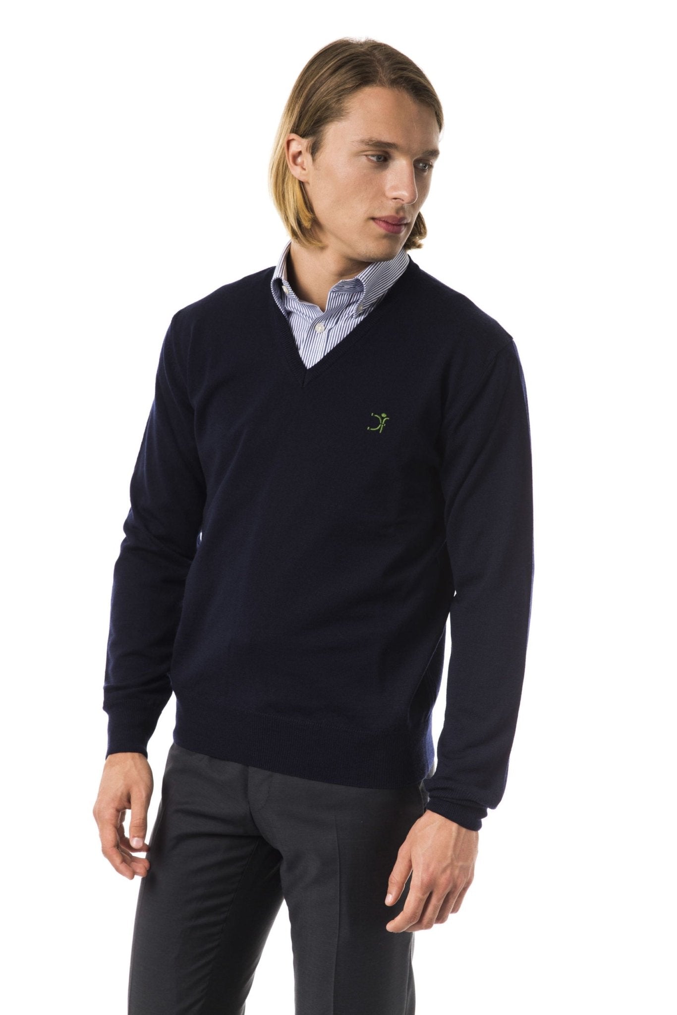 Uominitaliani Blue Merino Wool Sweater - Fizigo