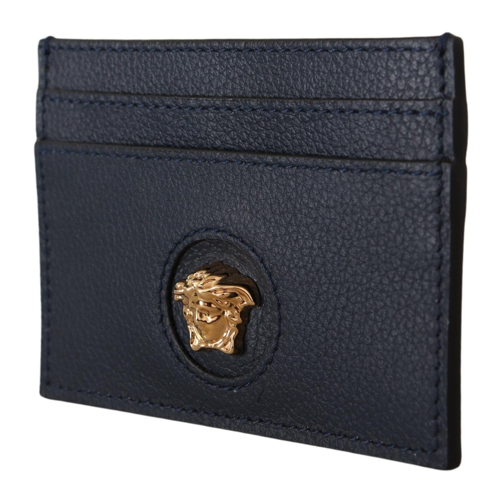 Versace Navy Blue Calf Leather Card Holder Wallet - Fizigo