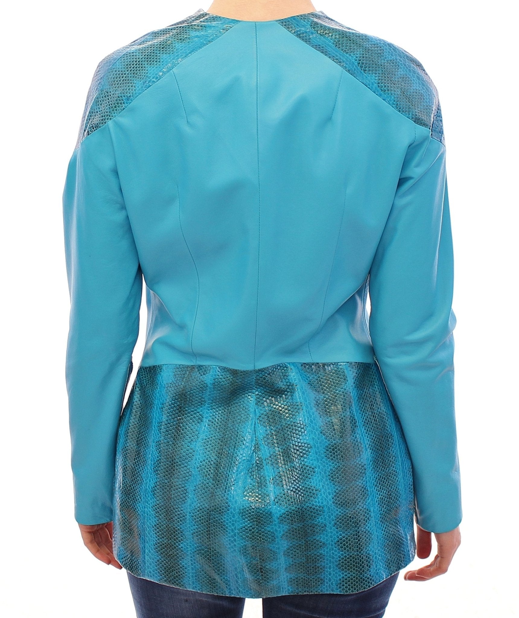 Vladimiro Gioia Blue Leather Snake Print Jacket - Fizigo